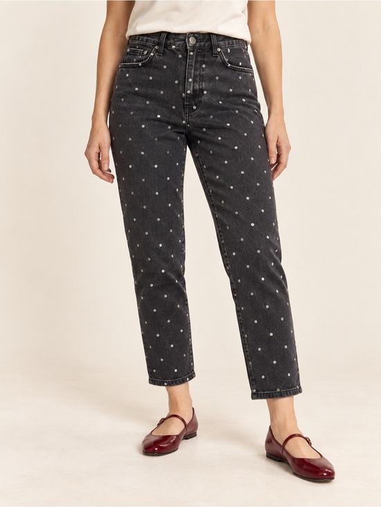 Current/Elliott Denim - Current/Elliott Vintage Cropped Hem Black White Polka Dot Jeans Women’s Size 32